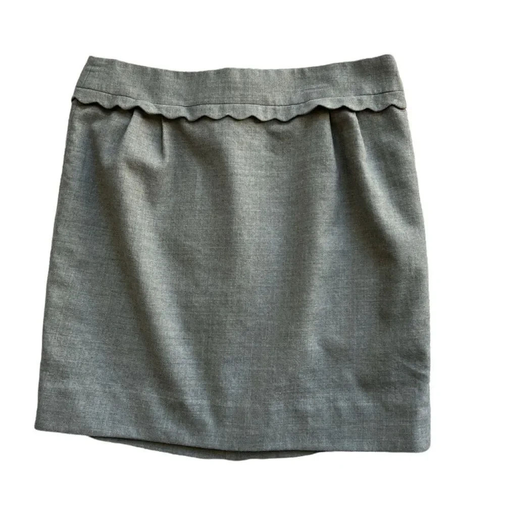 JCREW Gray Mini scallop Waist 97% Wool Career Office Short Lined Skirt Sz 6